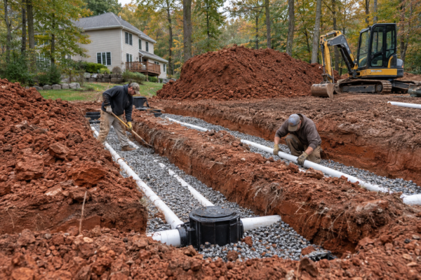Septic system installation in clay soil at a Northern New Jersey home